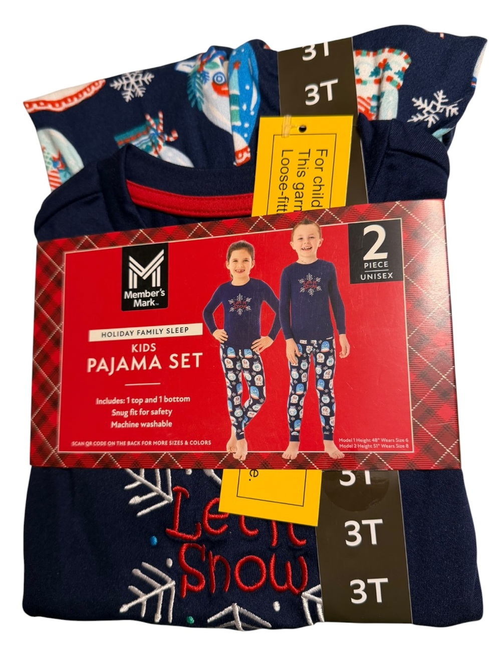 Members Mark Kids Navy Snowman “Let it Snow” Holiday Pajama Set Unisex NWT SZ3T
